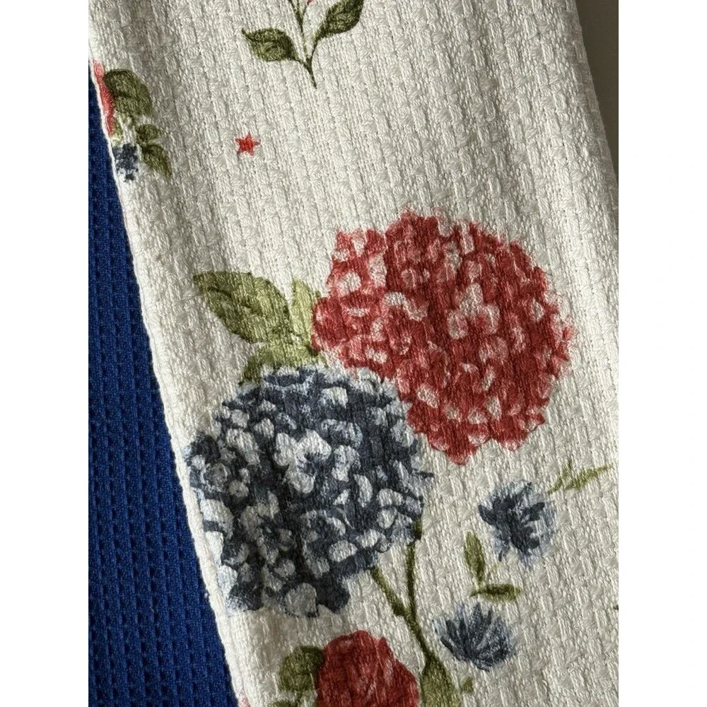 Tommy Bahama Kitchen Towels Hydrangea Cotton 18X28 Set of 3 Red White Blue